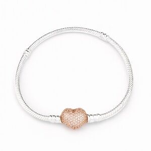 Silver Bracelet with Rose Gold Heart Charm 💜